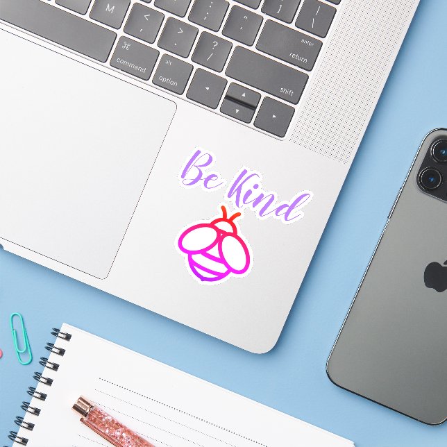 Be kind, cute bee image sticker (Laptop w/ iPhone)