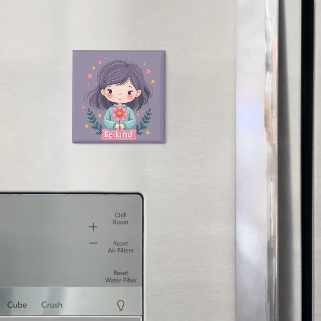 Be Kind Cute Girl with Flower Positive Art Magnet (In Situ (Fridge))