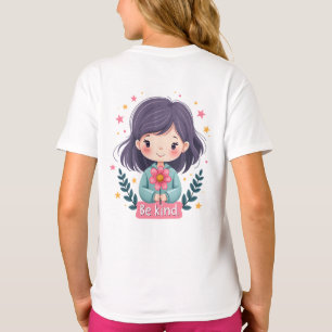Be Kind Cute Girl with Flower Positive Art T-Shirt