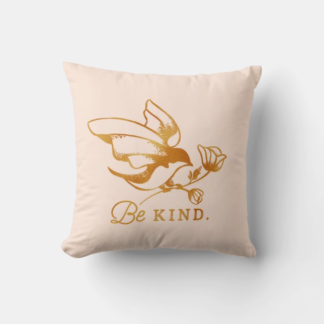 "Be Kind" Cute Sparrow & Typography Art Cushion (Front)