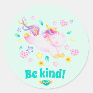 Be Kind! Cute Unicorn Kids Sticker