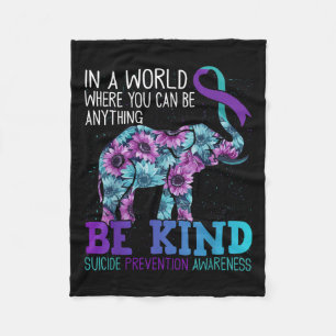 Be Kind Elephant Sunflower Teal Purple Ribbon  Fleece Blanket