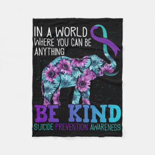 Be Kind Elephant Sunflower Teal Purple Ribbon Fleece Blanket