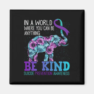 Be Kind Elephant Sunflower Teal Purple Ribbon Magnet