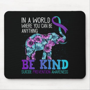Be Kind Elephant Sunflower Teal Purple Ribbon  Mouse Pad