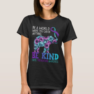 Be Kind Elephant Sunflower Teal Purple Ribbon T-Shirt
