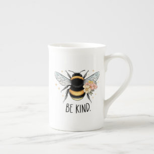 Be Kind Floral Cute Bee Inspirational Design Bone China Mug