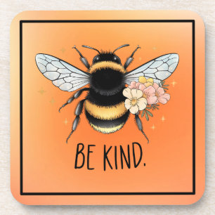 Be Kind Floral Cute Bee Inspirational Design Coaster