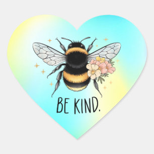 Be Kind Floral Cute Bee Inspirational Design Heart Sticker