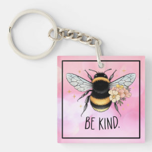 Be Kind Floral Cute Bee Inspirational Design Key Ring