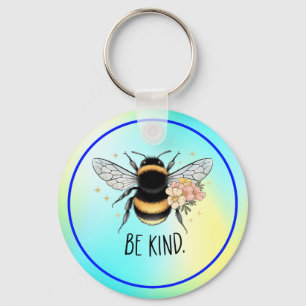 Be Kind Floral Cute Bee Inspirational Design Key Ring