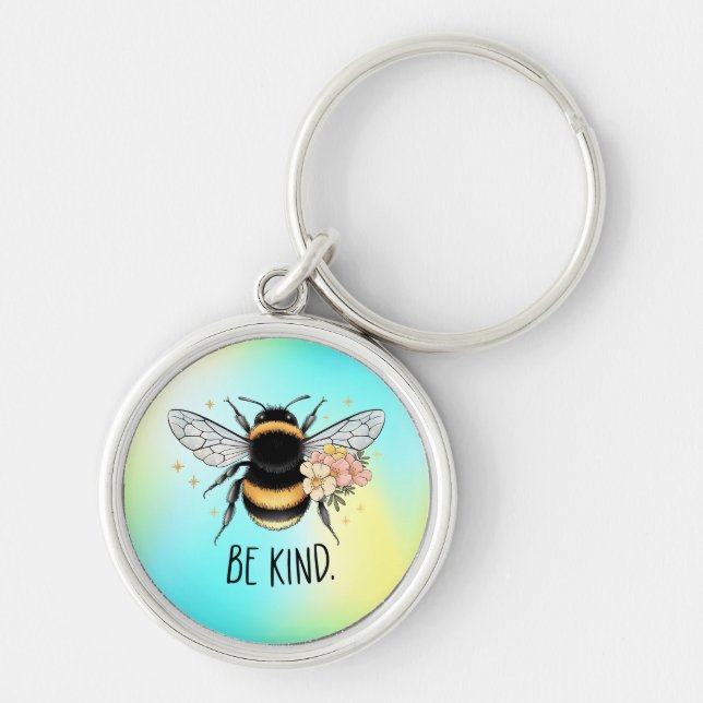 Be Kind Floral Cute Bee Inspirational Design Key Ring (Front)