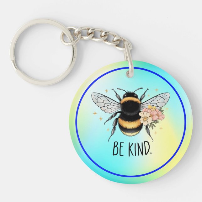 Be Kind Floral Cute Bee Inspirational Design Key Ring (Front)