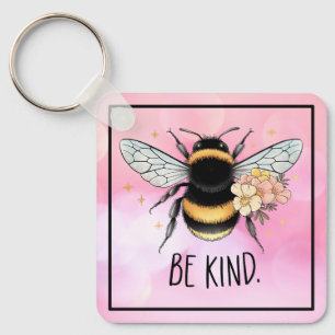 Be Kind Floral Cute Bee Inspirational Design Key Ring