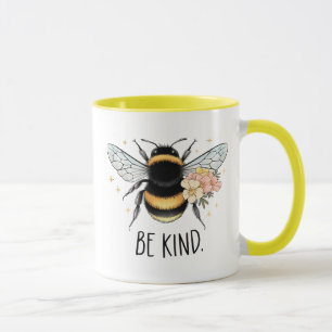 Be Kind Floral Cute Bee Inspirational Design Mug