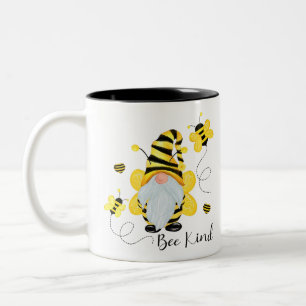 Be Kind Gnome And Bee Hippy Gnome Lover  Two-Tone Coffee Mug