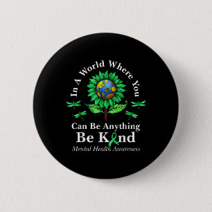 Be Kind Green Ribbon Sunflower Mental Health Aware 6 Cm Round Badge