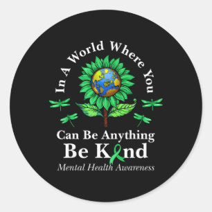 Be Kind Green Ribbon Sunflower Mental Health Aware Classic Round Sticker
