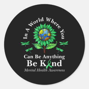 Be Kind Green Ribbon Sunflower Mental Health Aware Classic Round Sticker