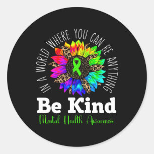 Be Kind Green Ribbon Sunflower Mental Health Aware Classic Round Sticker