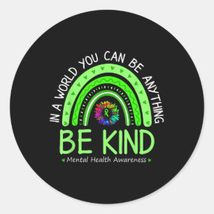 Be Kind Green Ribbon Sunflower Mental Health Aware Classic Round Sticker