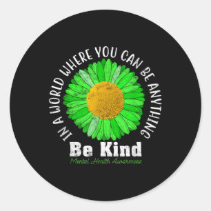 Be Kind Green Ribbon Sunflower Mental Health Aware Classic Round Sticker