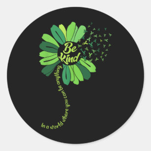 Be Kind Green Ribbon Sunflower Mental Health Aware Classic Round Sticker