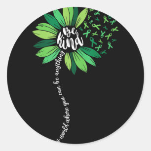 Be Kind Green Ribbon Sunflower Mental Health Aware Classic Round Sticker