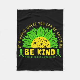 Be Kind Green Ribbon Sunflower Mental Health Aware Fleece Blanket