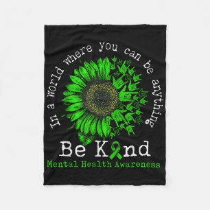Be Kind Green Ribbon Sunflower Mental Health Aware Fleece Blanket