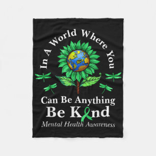 Be Kind Green Ribbon Sunflower Mental Health Aware Fleece Blanket
