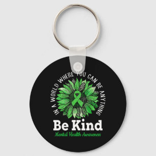 Be Kind Green Ribbon Sunflower Mental Health Aware Key Ring