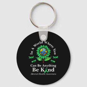 Be Kind Green Ribbon Sunflower Mental Health Aware Key Ring