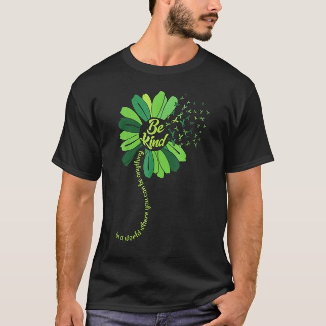 Be Kind Green Ribbon Sunflower Mental Health Aware T-Shirt (Front)