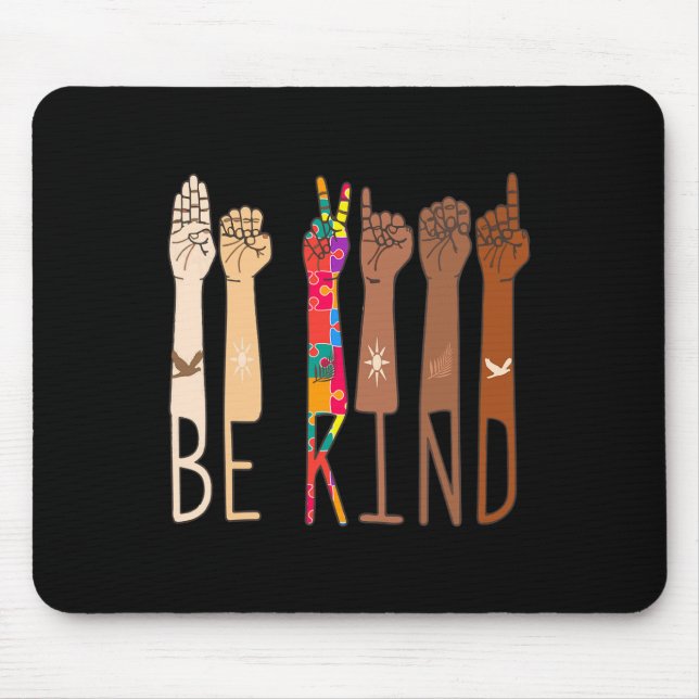 Be Kind Hand Sign Language Asl Puzzle Autism Aware Mouse Pad (Front)