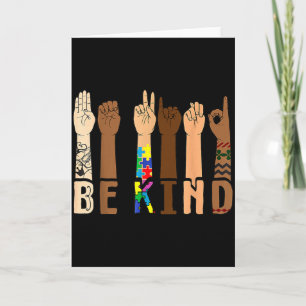 Be Kind Hand Sign Language Puzzle Autism Awareness Card