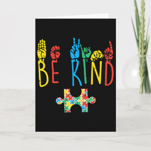 Be Kind Hand Sign Language Puzzle Autism Awareness Card