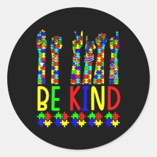 Be Kind Hand Sign Language Puzzle Autism Awareness Classic Round Sticker