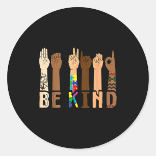 Be Kind Hand Sign Language Puzzle Autism Awareness Classic Round Sticker