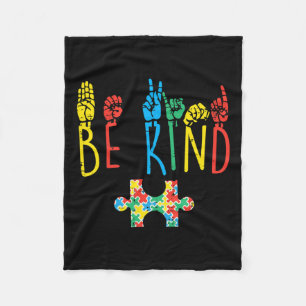 Be Kind Hand Sign Language Puzzle Autism Awareness Fleece Blanket