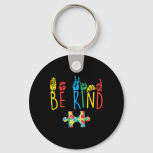 Be Kind Hand Sign Language Puzzle Autism Awareness Key Ring
