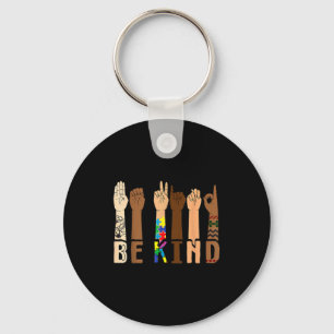 Be Kind Hand Sign Language Puzzle Autism Awareness Key Ring
