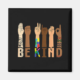 Be Kind Hand Sign Language Puzzle Autism Awareness Magnet