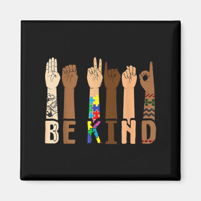 Be Kind Hand Sign Language Puzzle Autism Awareness Magnet (Front)