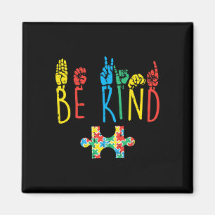 Be Kind Hand Sign Language Puzzle Autism Awareness Magnet