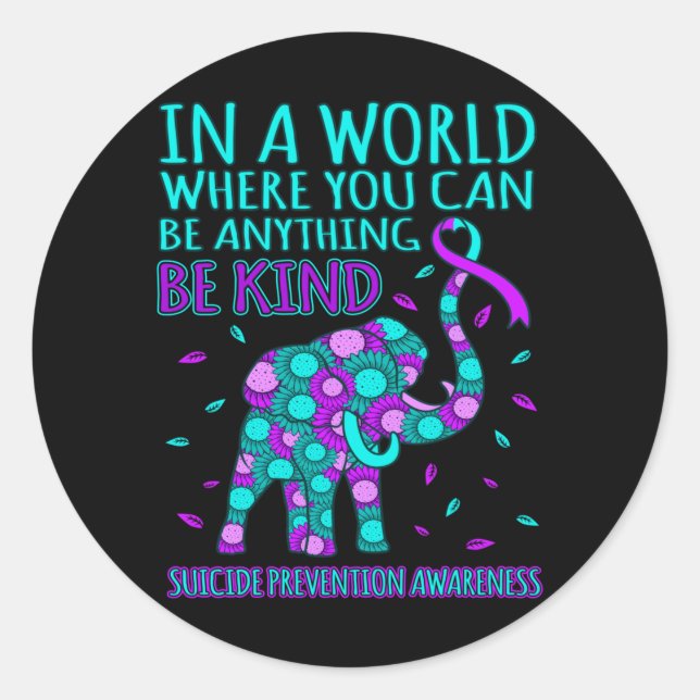 Be Kind Happy Prevention Awareness Support Graphic Classic Round Sticker (Front)