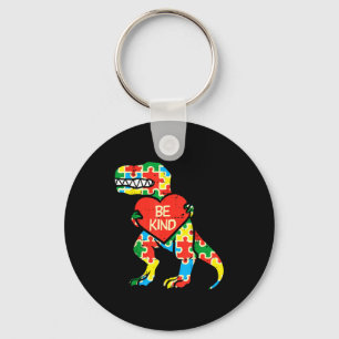 Be Kind Heart Puzzle Trex Dinosaur Autism Awarenes Key Ring
