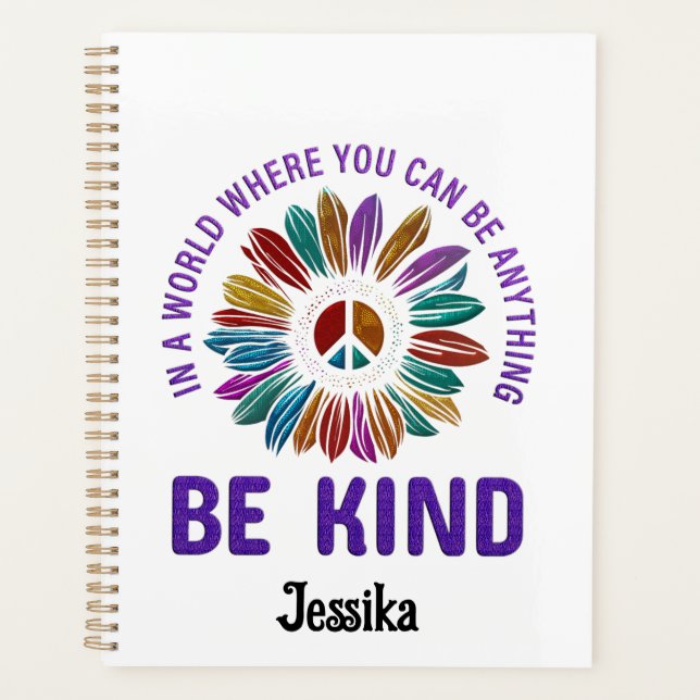 Be Kind Hippie Boho Custom Personalised  Planner (Front)