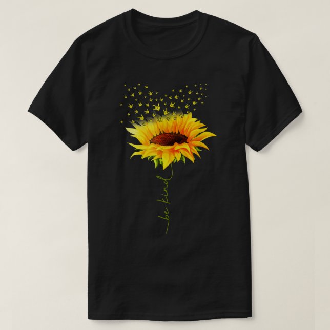 Be Kind Hippie Sunflower I Love You Deaf ASL Sign  T-Shirt (Design Front)