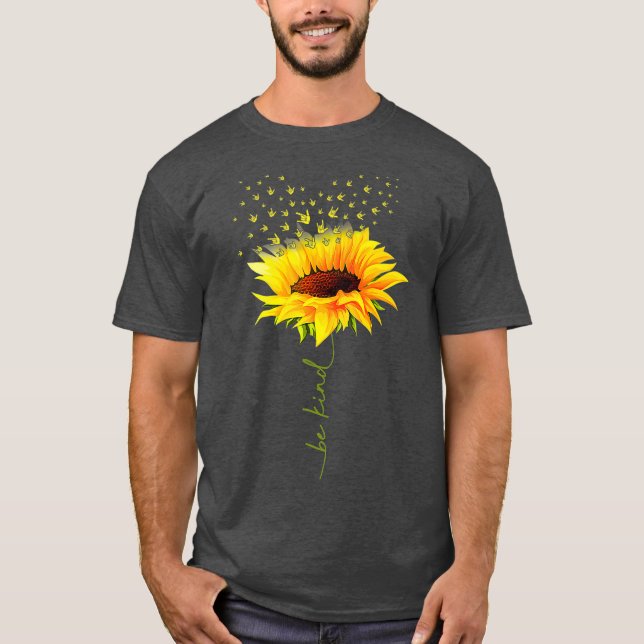 Be Kind Hippie Sunflower I Love You Deaf ASL T-Shirt (Front)